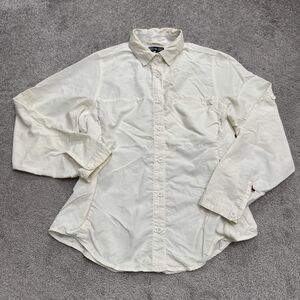 REI UPF 30+ Nylon Button Down Shirt Womens Medium Off White Zip Pocket Outdoor